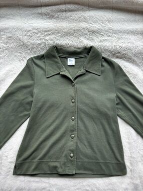 Vintage 90s Weekenders Olive Green Button Up Knit Shacket Shirt - Made in Canada